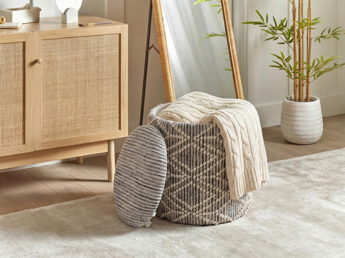 HOCKER Textil Grau  - Grau, Design, Textil (40/45/40cm) - Livetastic
