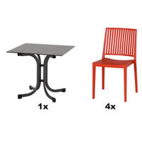 GARTENGARNITUR 5-teilig  - Anthrazit/Rot, Basics, Holzwerkstoff/Kunststoff (80/80/80cm) - Siena Garden