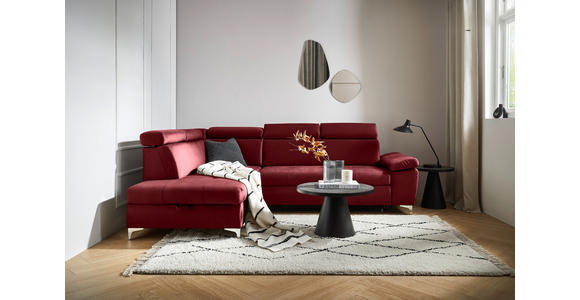 ECKSOFA Bordeaux Samt - Chromfarben/Bordeaux, KONVENTIONELL, Textil/Metall (206/271cm) - Carryhome