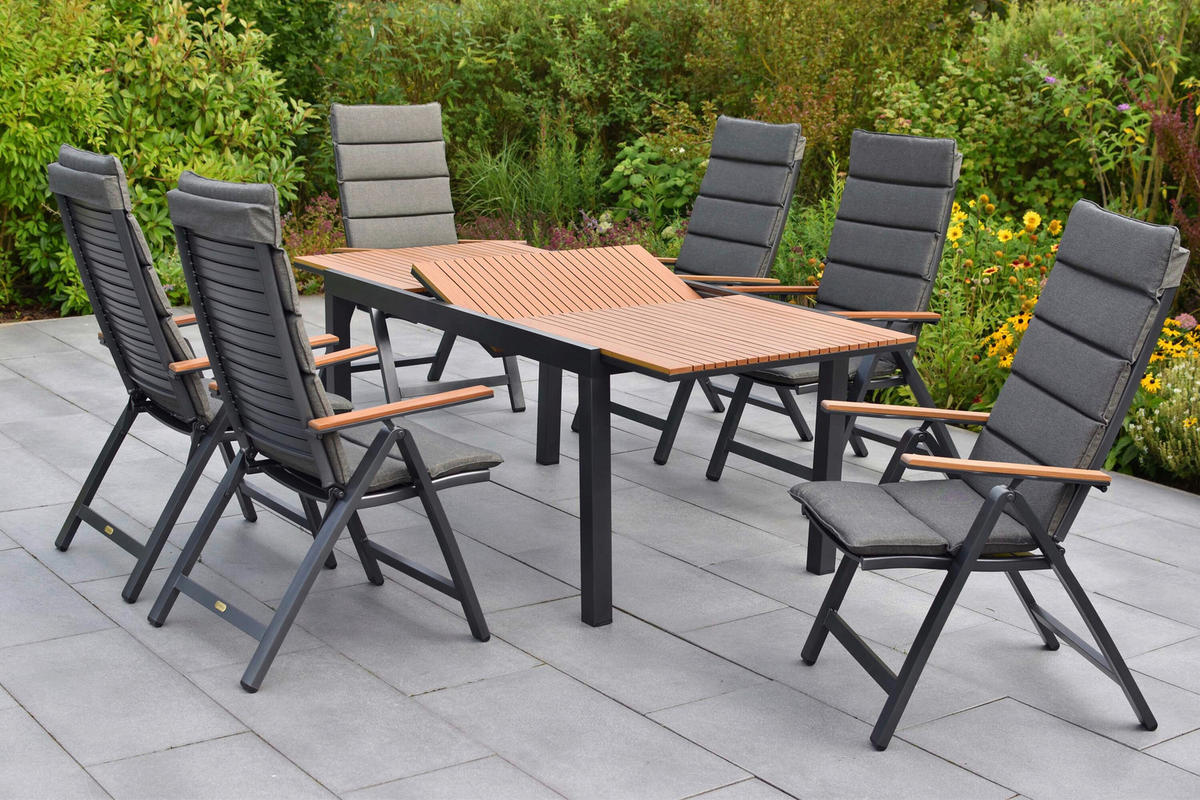 GARTENTISCHGRUPPE  - Graphitfarben/Naturfarben, KONVENTIONELL, Kunststoff/Textil - Gardenson