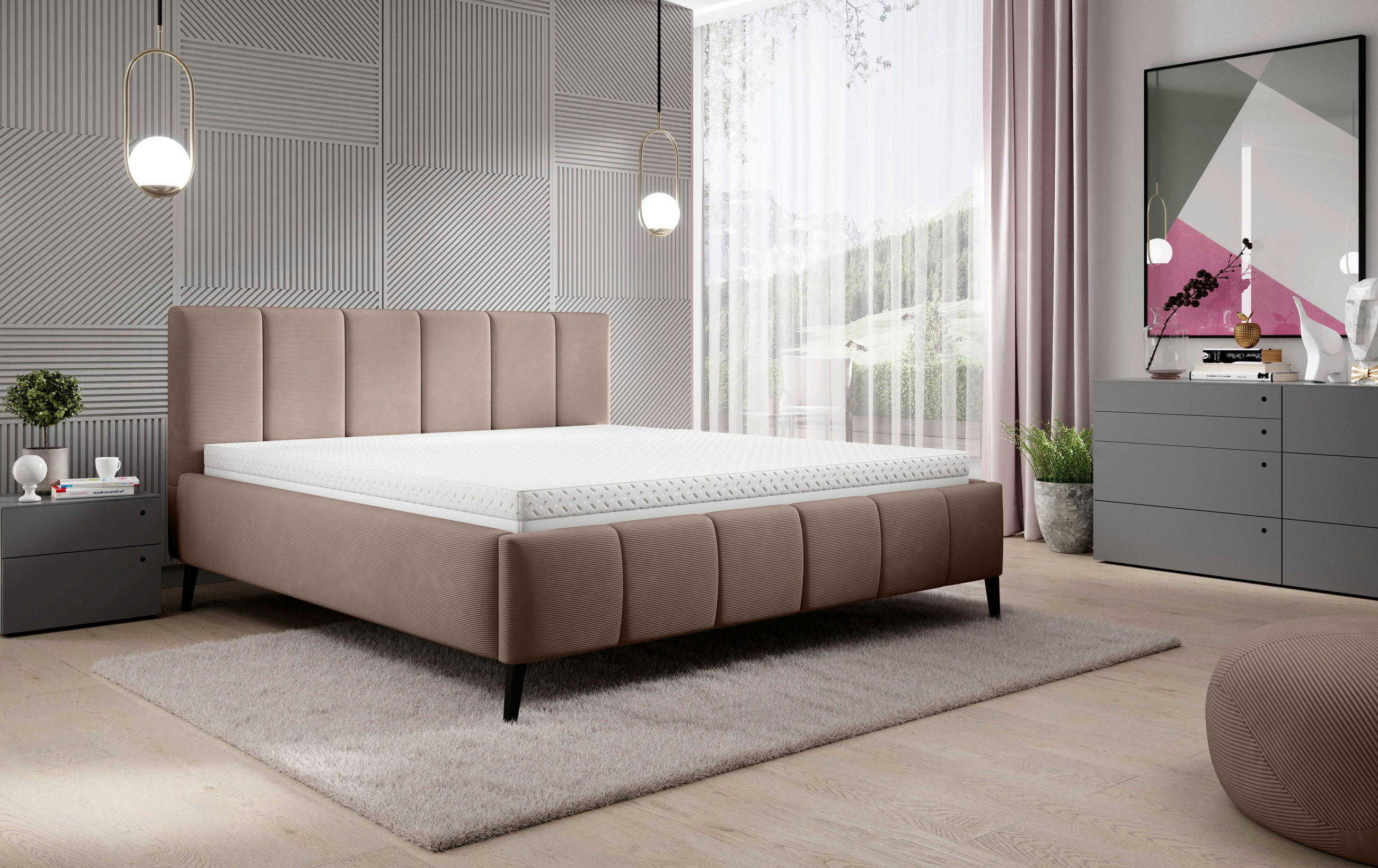 POLSTERBETT 180/200 cm  in Hellbraun  - Hellbraun/Schwarz, Trend, Holz/Textil (180/200cm) - home24