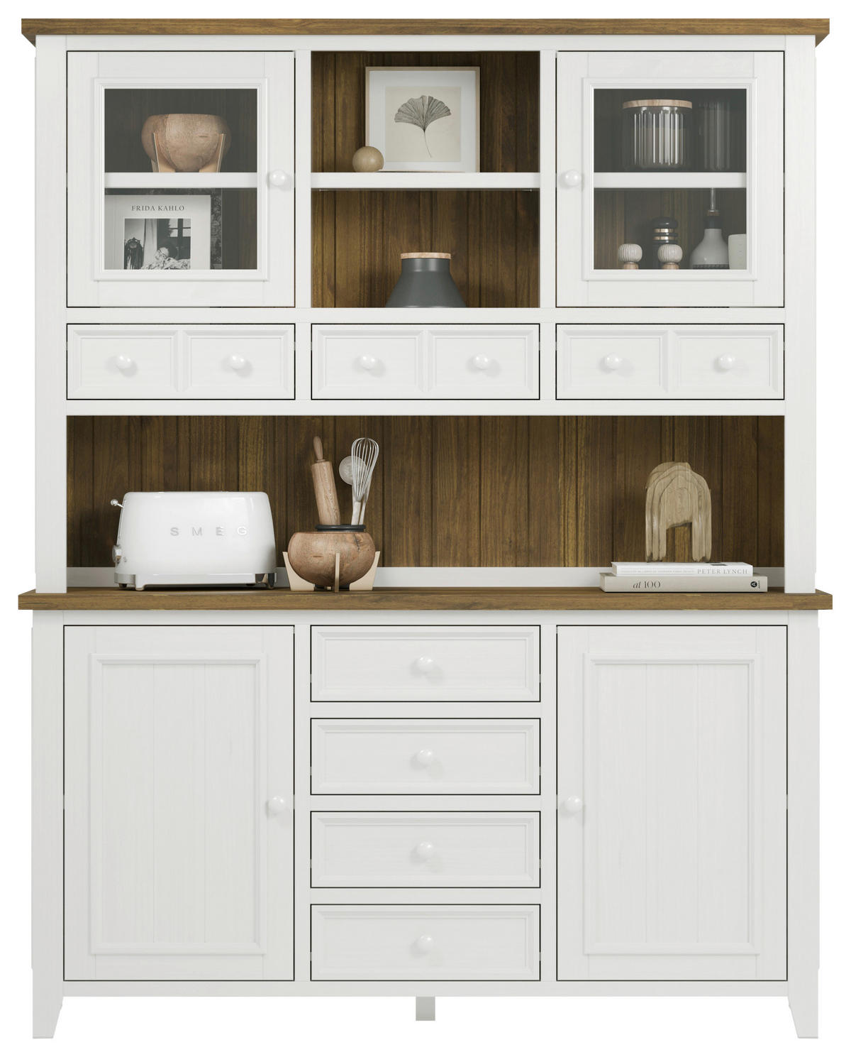 BUFFET 159/200/40 cm  in Weiß, Eiche dunkel  - Eiche dunkel/Weiß, MODERN, Glas/Holz (159/200/40cm) - MID.YOU