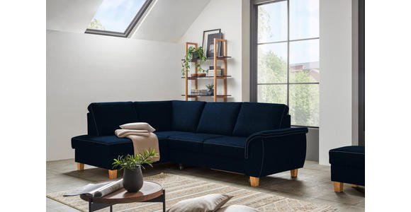 ECKSOFA in Flachgewebe Blau  - Blau/Eichefarben, Design, Holz/Textil (185/253cm) - Cantus