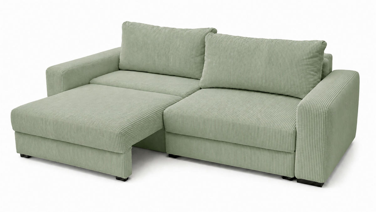 3-SITZER-SOFA Cord Mintgrün  - Schwarz/Mintgrün, Basics, Holz/Textil (250/90/110cm) - MID.YOU