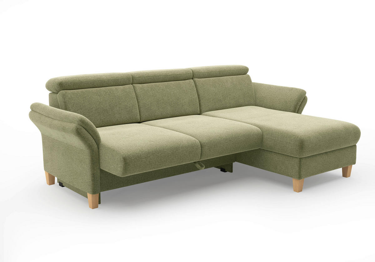 ECKSOFA GLENDALE E Hellgrün Flachgewebe  - Eichefarben/Hellgrün, KONVENTIONELL, Holz/Textil (253/166cm) - Sit & More
