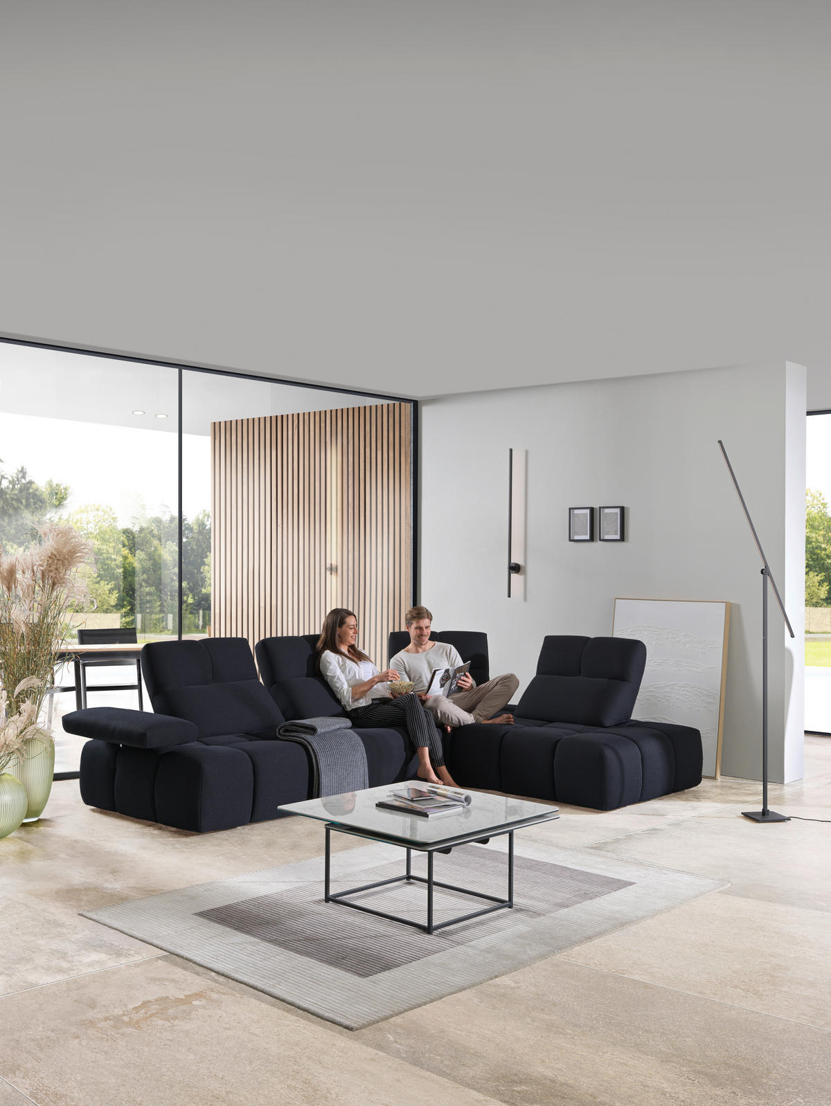 ECKSOFA Struktur Schwarz  - Schwarz, Design, Kunststoff/Textil (313/233cm) - Belluti