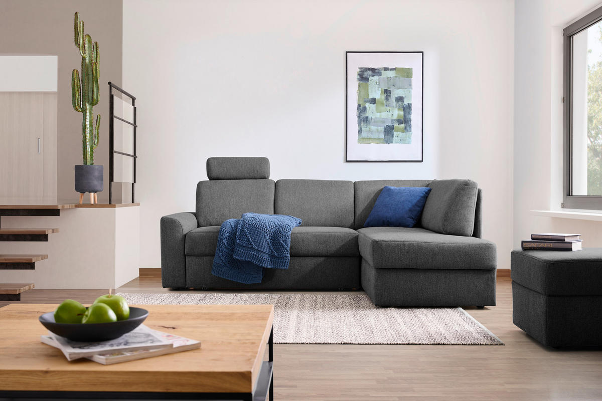 WOHNLANDSCHAFT  in Webstoff Grau  - Schwarz/Grau, KONVENTIONELL, Kunststoff/Textil (224/165cm) - Xora