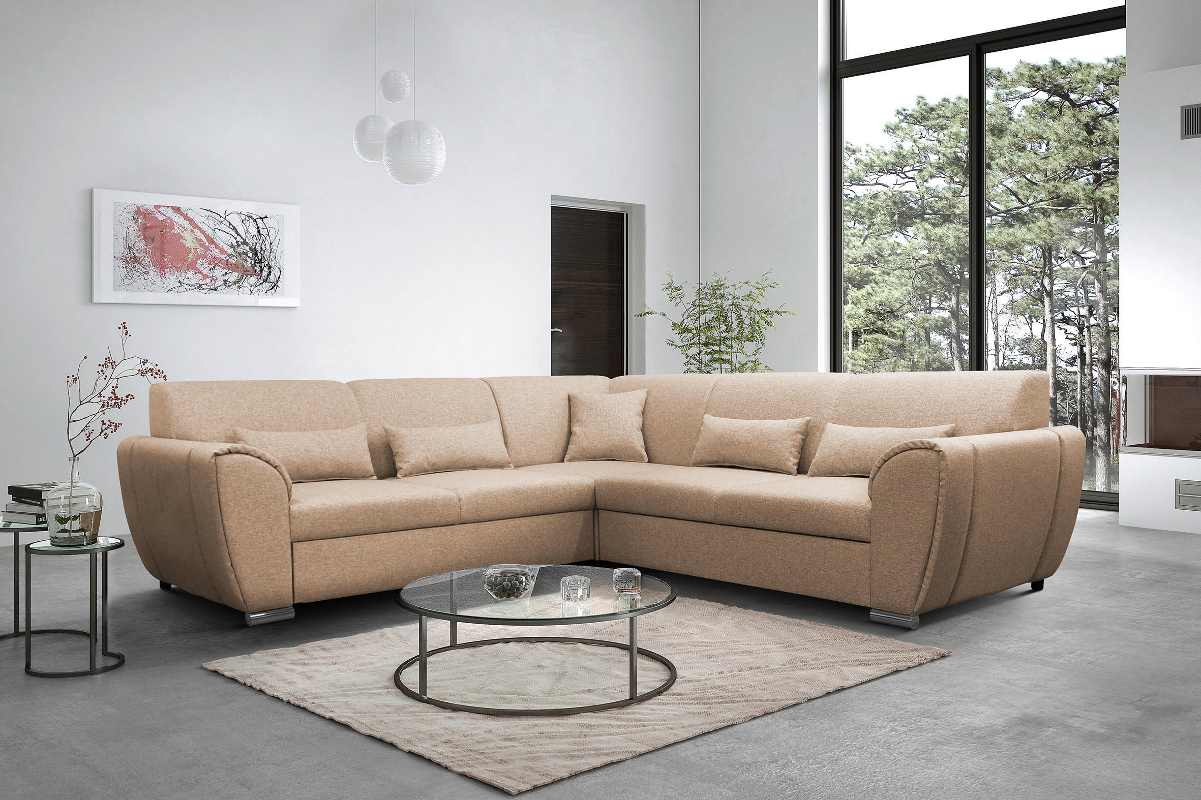 ECKSOFA Beige Flachgewebe  - Beige/Silberfarben, Design, Kunststoff/Textil (266/266cm) - Livetastic