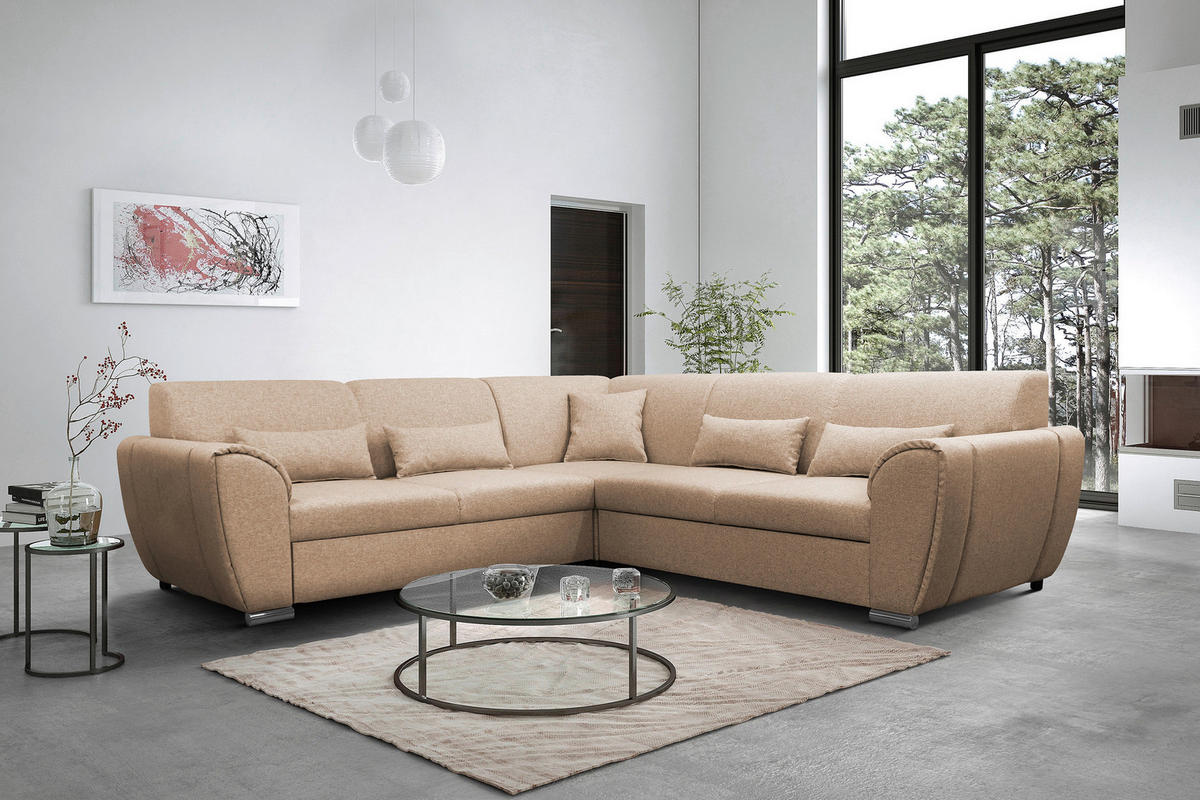 ECKSOFA in Flachgewebe Beige  266/266 cm  - Beige/Silberfarben, Design, Kunststoff/Textil (266/266cm) - Livetastic