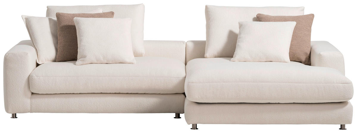 ECKSOFA in Bouclé Weiss  - Weiss/Silberfarben, Design, Textil/Metall (300/185cm) - Designwerk