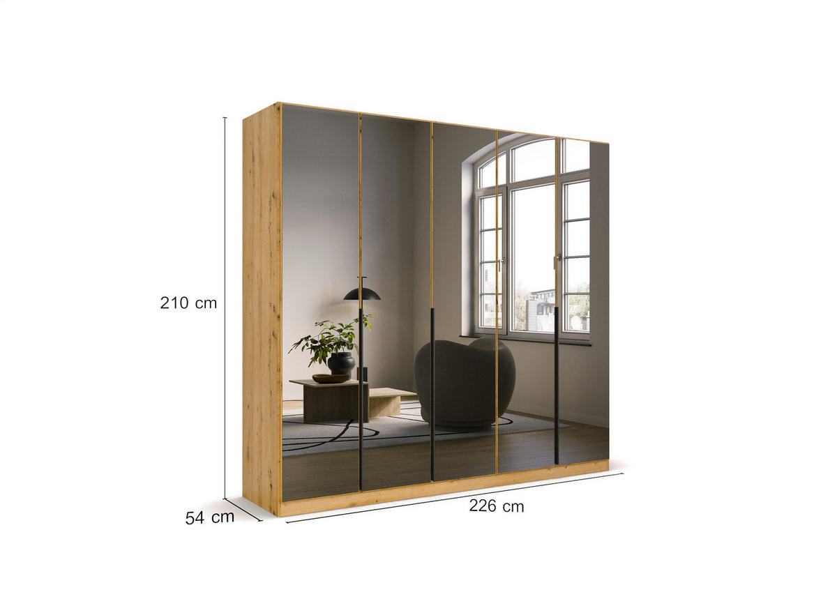 DREHTÜRENSCHRANK in Eiche Artisan  - Eiche Artisan/Grau, Modern, Holzwerkstoff/Metall (226/210/54cm) - Rauch Möbel