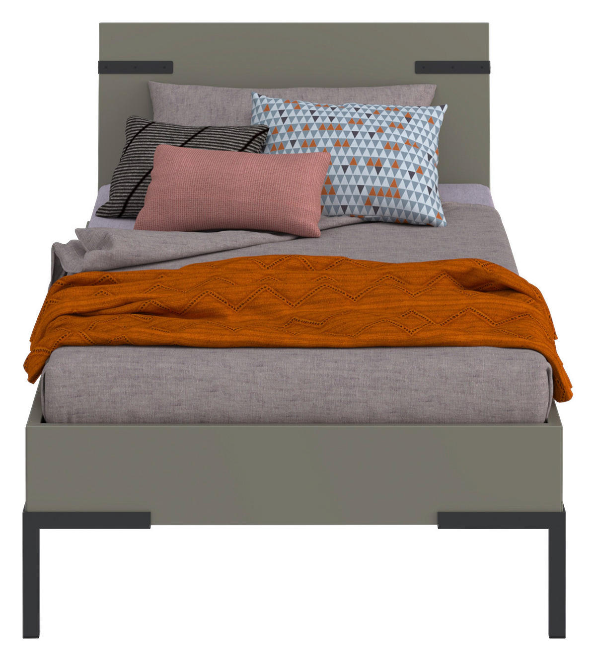 BETT 90/200 cm,  in Grau, Grün,  - Schwarz/Grau, Design, Metall (90/200cm) - Xora