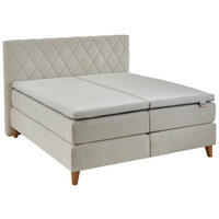 BOXSPRINGBETT 200/200 cm,  in Naturfarben, Beige, Matratze, gepolstertes Kopfteil, Topper, H2 + H3 = mittel + fest  - Wildeiche/Beige, MODERN, Holz/Textil (200/200cm) - Hukla