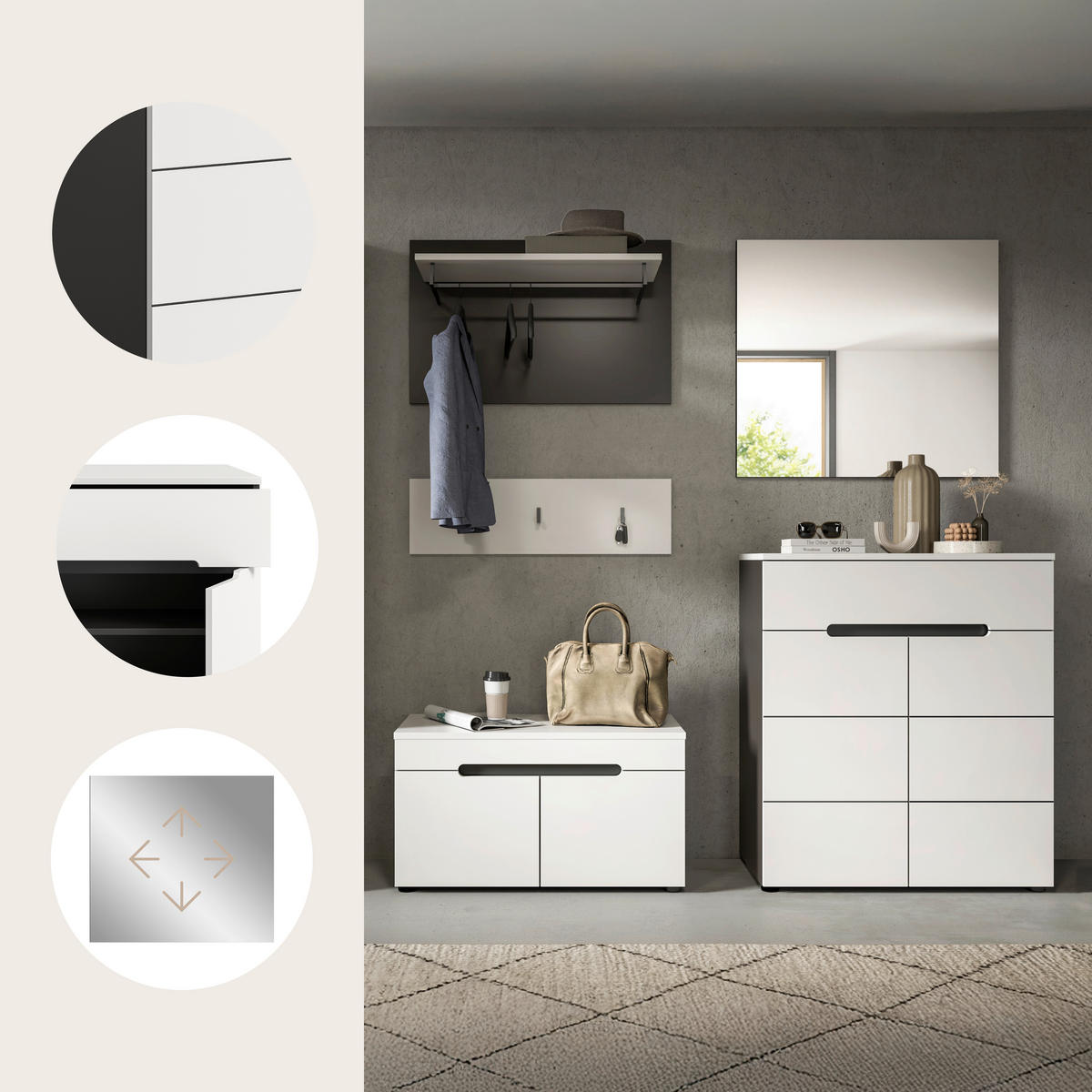 ELŐSZOBAFAL - fehér/szürke, Design, faalapú anyag (175/190/37cm) - Livetastic