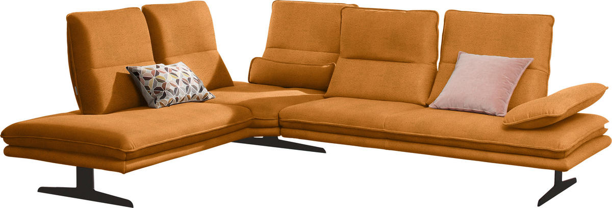 ECKSOFA in Mikrofaser Orange  - Schwarz/Orange, Design, Textil/Metall (224/284cm) - Chilliano