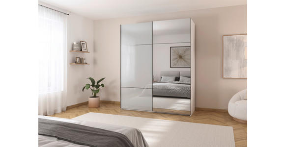 SCHWEBETÜRENSCHRANK  in Grau, Weiß  - Chromfarben/Weiß, KONVENTIONELL, Glas/Holzwerkstoff (162/223/68cm) - Novel