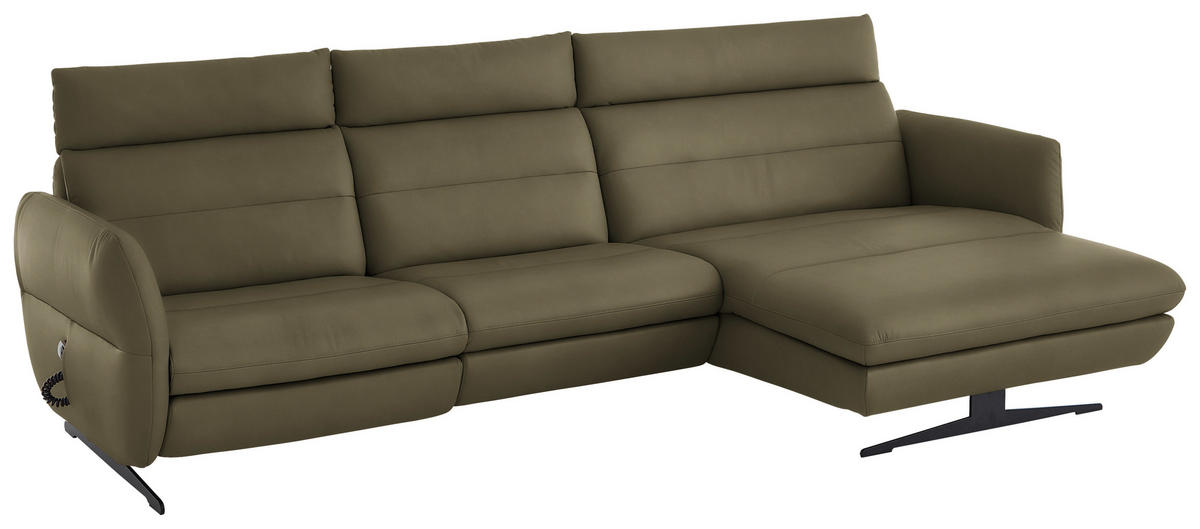 ECKSOFA in Echtleder Olivgrün  - Schwarz/Olivgrün, Design, Leder/Metall (300/157cm) - Dieter Knoll