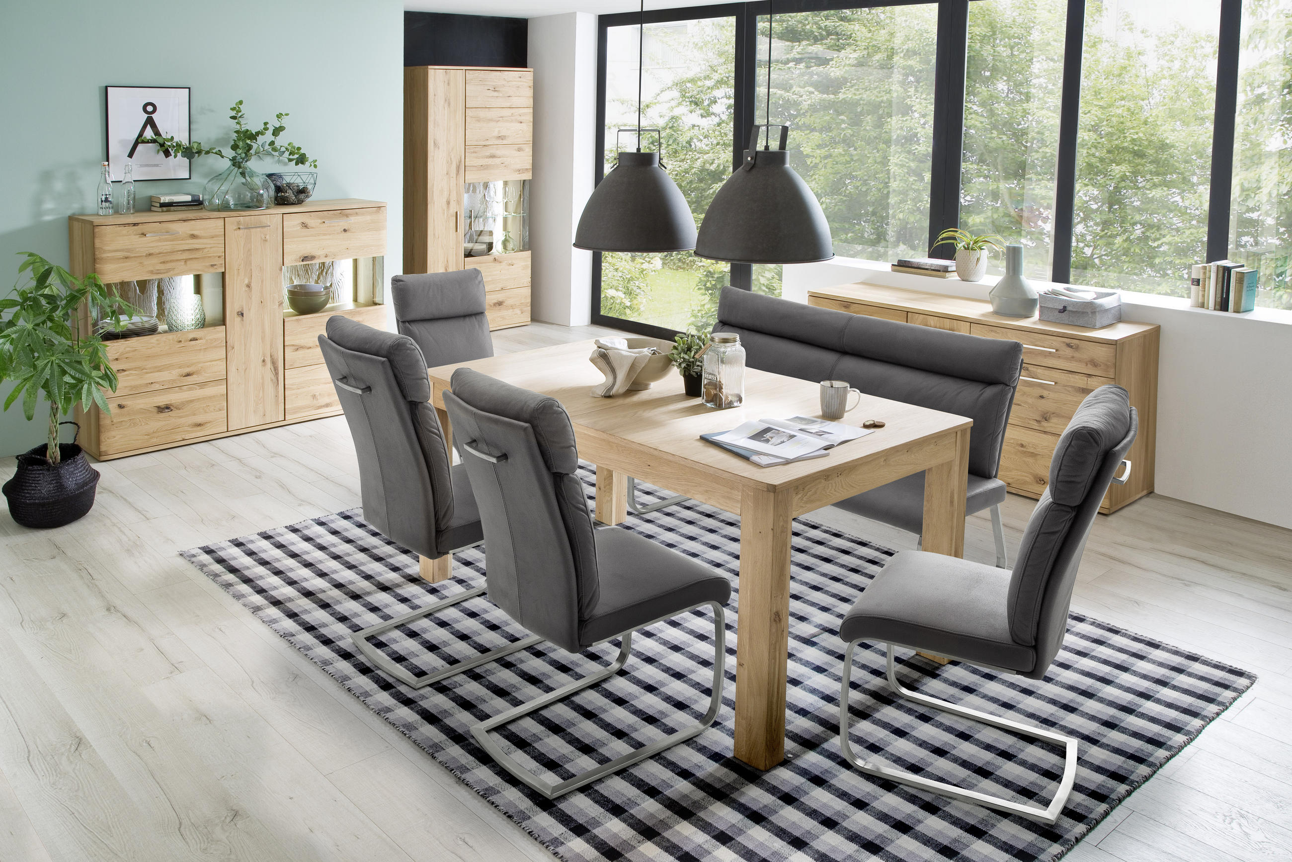 HIGHBOARD  in 150/121/37 cm  - Eichefarben/Schwarz, Design, Glas/Holz (150/121/37cm) - Livetastic