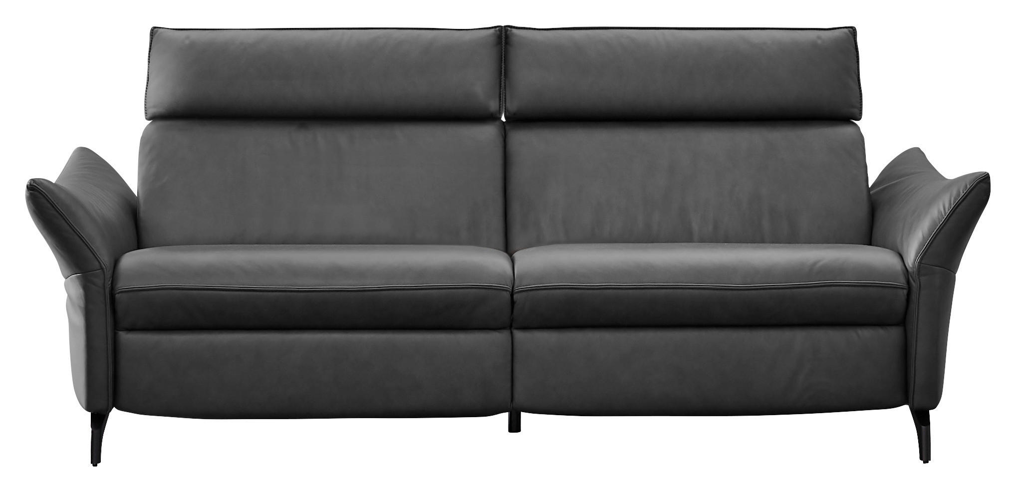 3-SITZER-SOFA Echtleder Dunkelgrau  - Dunkelgrau/Anthrazit, Design, Leder/Metall (224/92/95cm) - Himolla