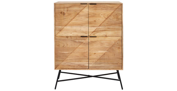 HIGHBOARD Akazie vollmassiv Schwarz, Akaziefarben Einlegeböden  - Schwarz/Akaziefarben, Design, Holz/Metall (105/135/45cm) - Ambia Home