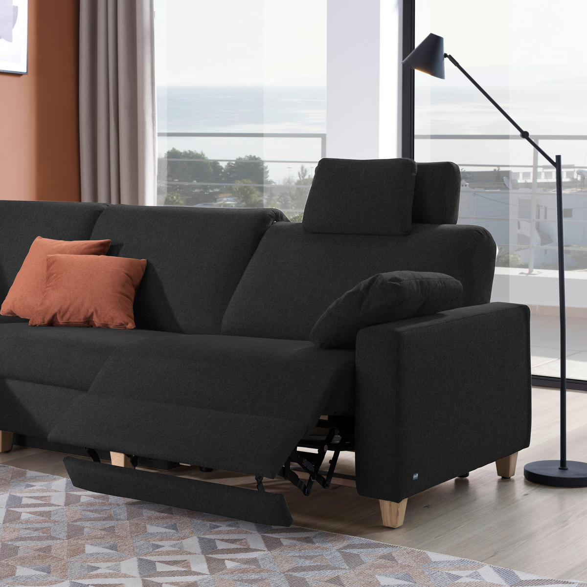 ECKSOFA  in Flachgewebe Anthrazit  203/261 cm  - Eichefarben/Anthrazit, KONVENTIONELL, Holz/Textil (203/261cm) - Sedda