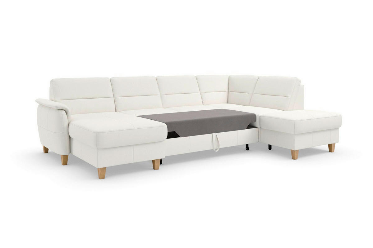 SEDACÍ SOUPRAVA, textil, kůže, bílá - bílá/barvy dubu, Basics, dřevo/textil (163/308/212cm) - Sit & More
