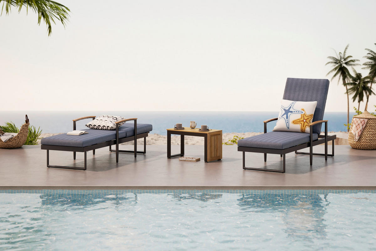 SONNENLIEGE 200/73/57 cm Teakholz  - Dunkelgrau, MODERN, Holz/Metall (200/73/57cm) - Ambia Garden