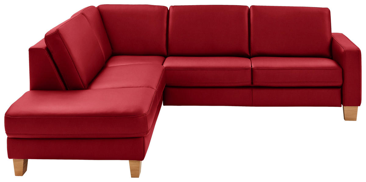 ECKSOFA in Echtleder Rot  - Eiche Bianco/Rot, Konventionell, Leder/Holz (235/257cm) - Valdera