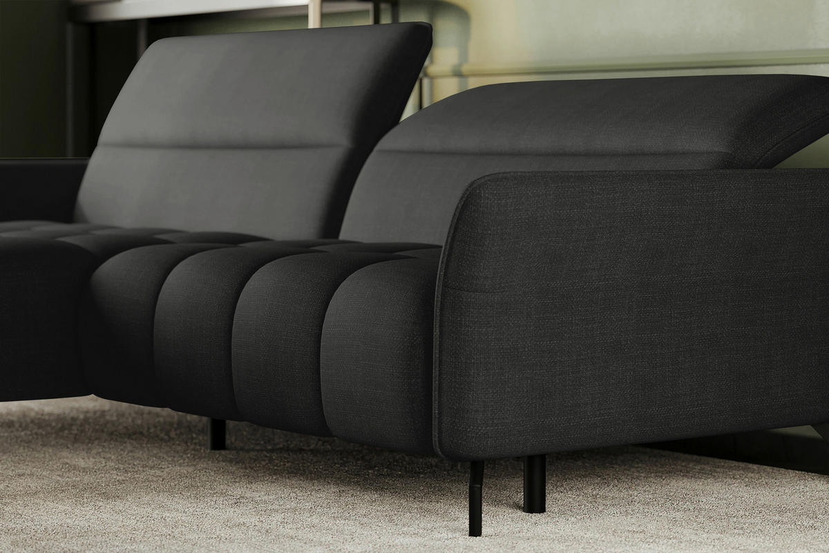 ECKSOFA  in Flachgewebe Anthrazit Rücken echt, Kopfteilverstellung, Sitztiefenverstellung  175/272 cm  - Anthrazit/Schwarz, KONVENTIONELL, Textil/Metall (175/272cm) - Carryhome