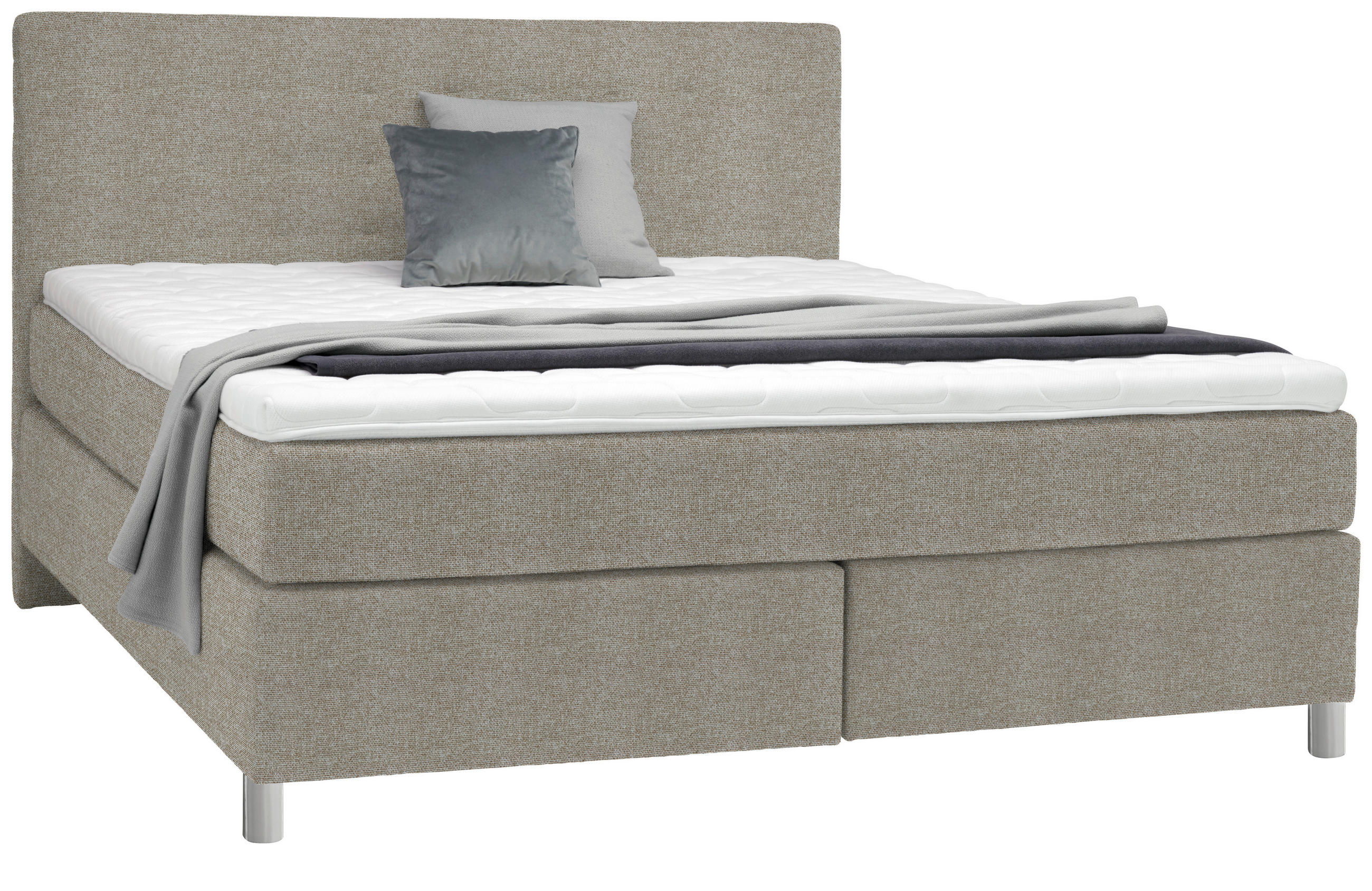 BOXSPRINGBETT 180/200 cm  in Hellbraun  - Chromfarben/Hellbraun, Konventionell, Kunststoff/Textil (180/200cm) - Voleo