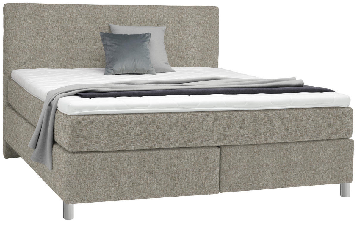 BOXSPRINGBETT 160/200 cm  in Hellbraun  - Chromfarben/Hellbraun, Konventionell, Kunststoff/Textil (160/200cm) - Voleo