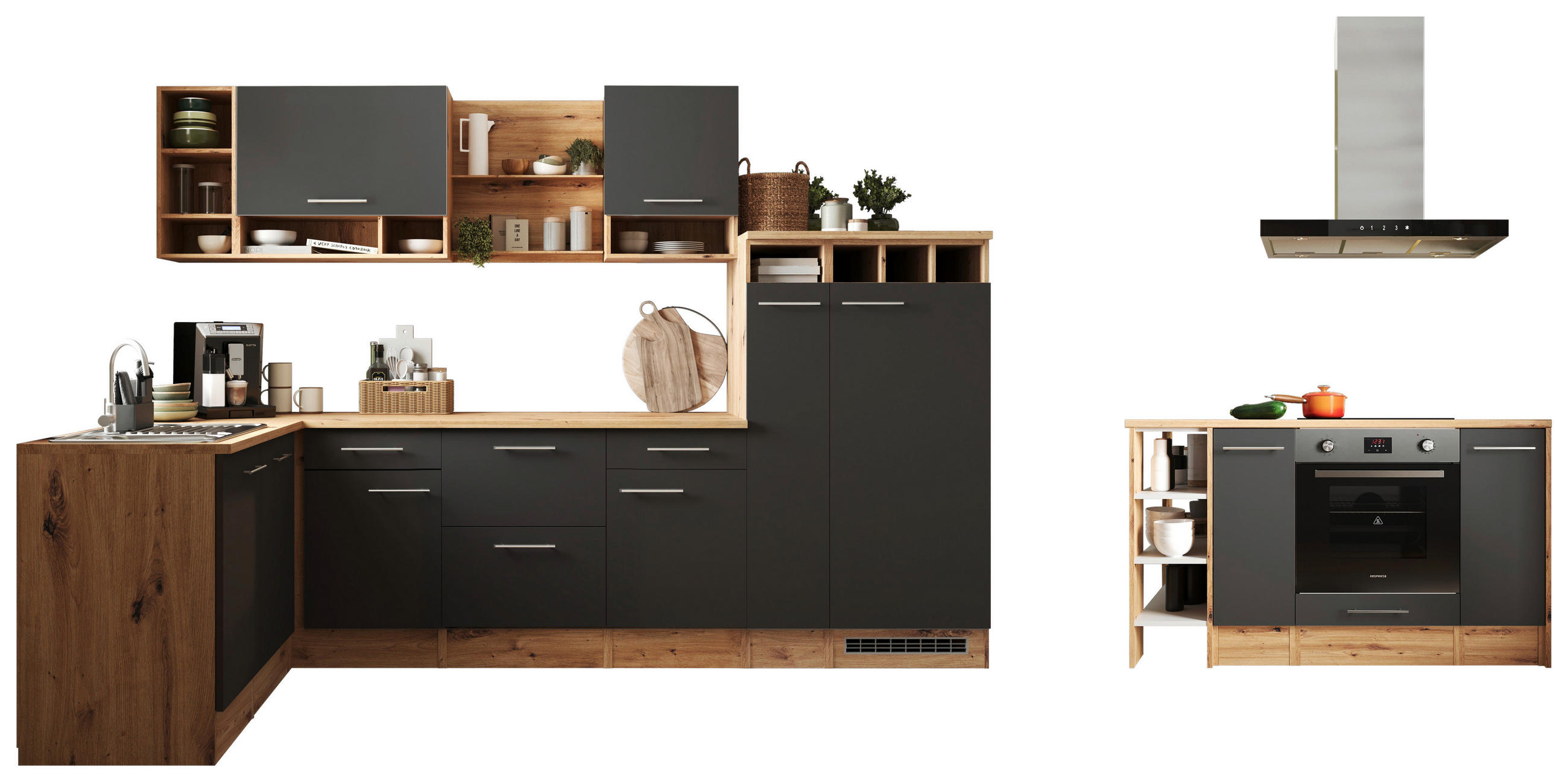 MODULKÖK 310-150 cm   i grå  - skogsek/grå, Design, metall/trämaterial (310-150cm) - Respekta