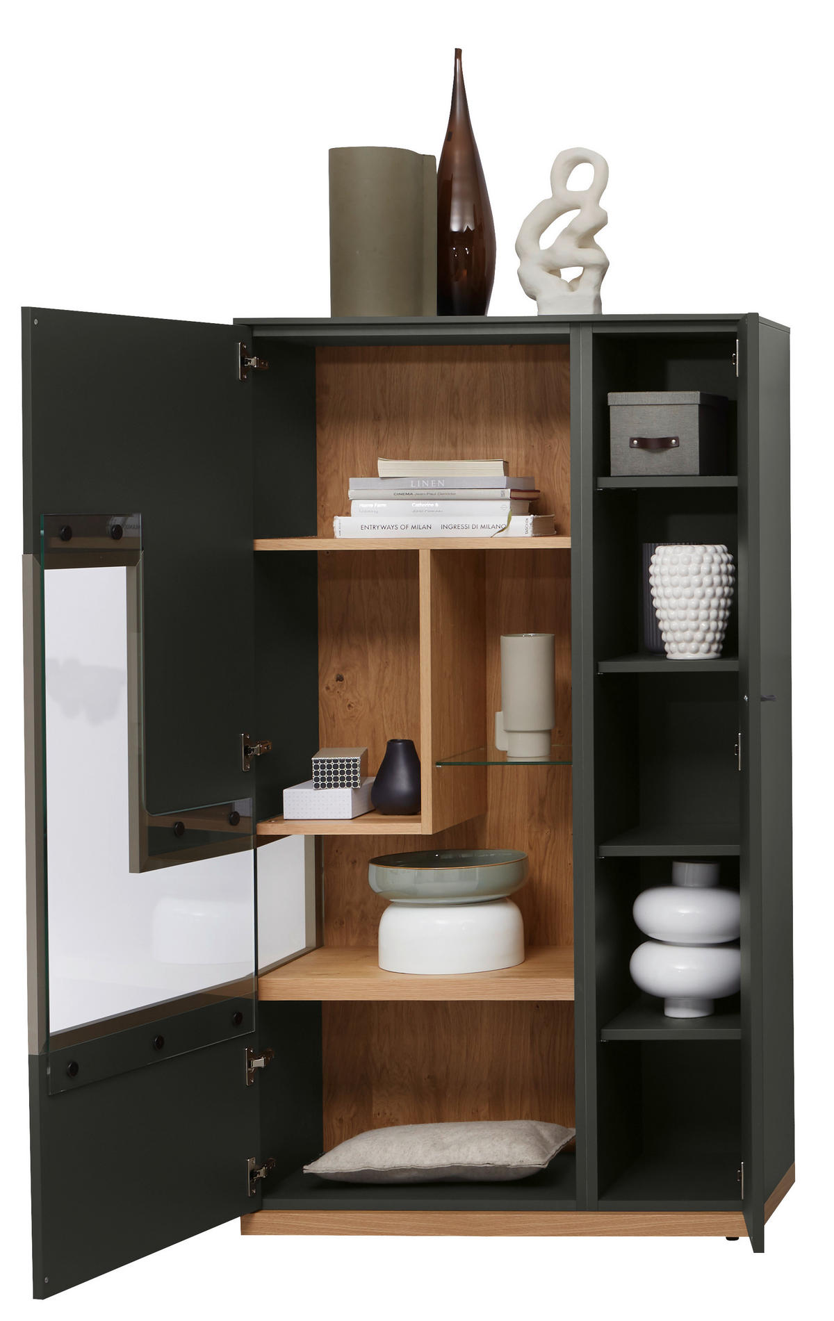 HIGHBOARD  90,3/160,7/42,4 cm  - Schieferfarben/Eichefarben, Design, Glas/Holz (90,3/160,7/42,4cm) - Dieter Knoll