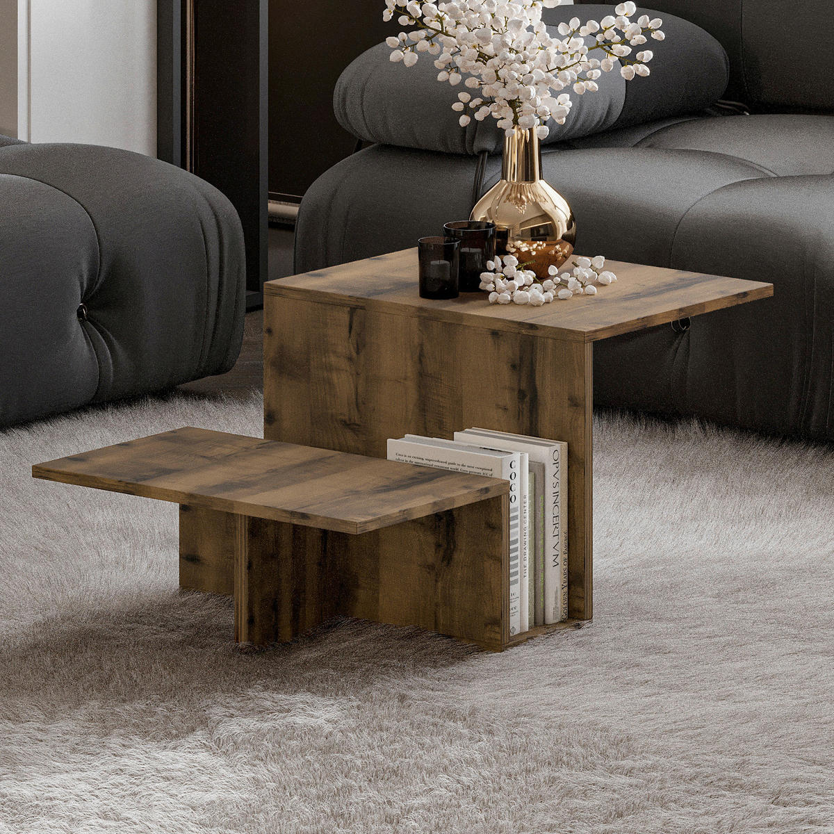 COUCHTISCH Relinda Couchtisch 90/45/50 cm Nussbaumfarben  - Nussbaumfarben, Design, Holzwerkstoff (90/45/50cm) - Livetastic