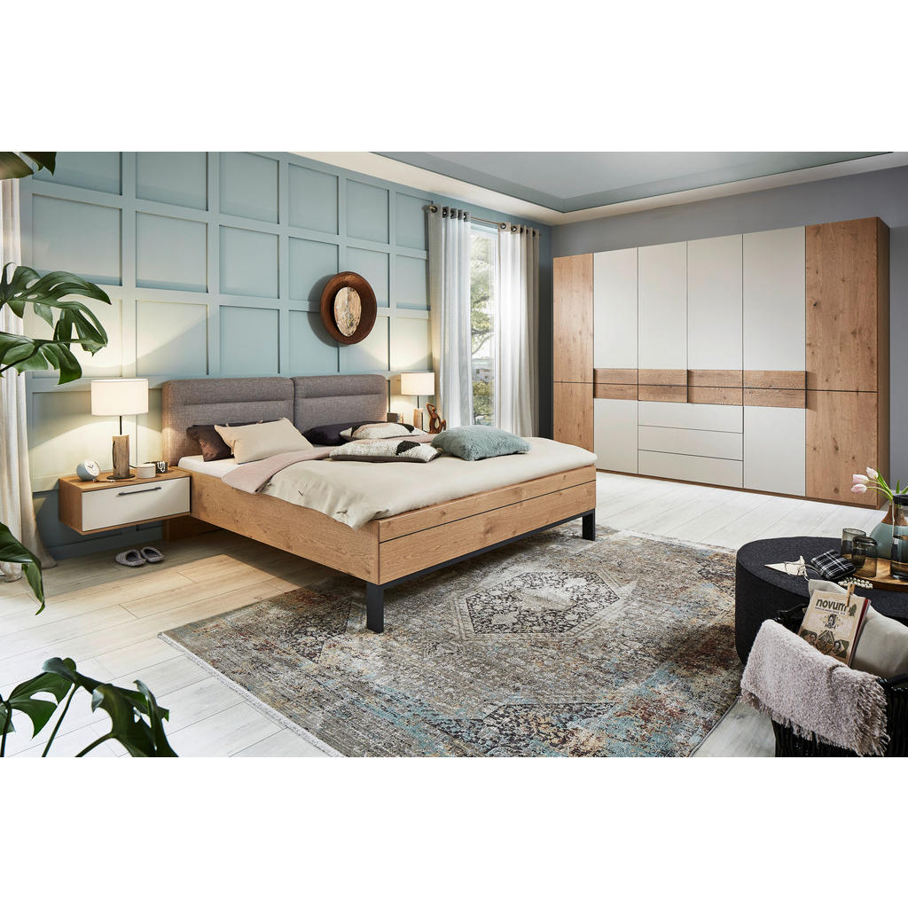 Thumbnail - Dieter Knoll Bettanlage, Anthrazit, Grau, Taupe, Eiche, Metall, Textil, furniert, 180x200 cm, Made in Germany, gepolster...