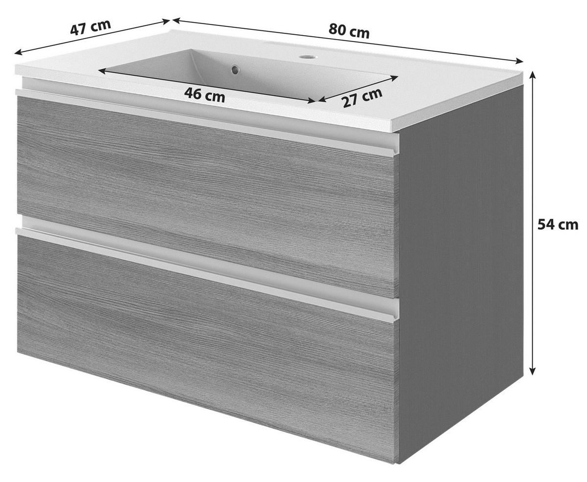 WASCHTISCHKOMBI 80 cm  - Graphitfarben/Weiß, Basics, Holzwerkstoff/Stein (80cm) - Held