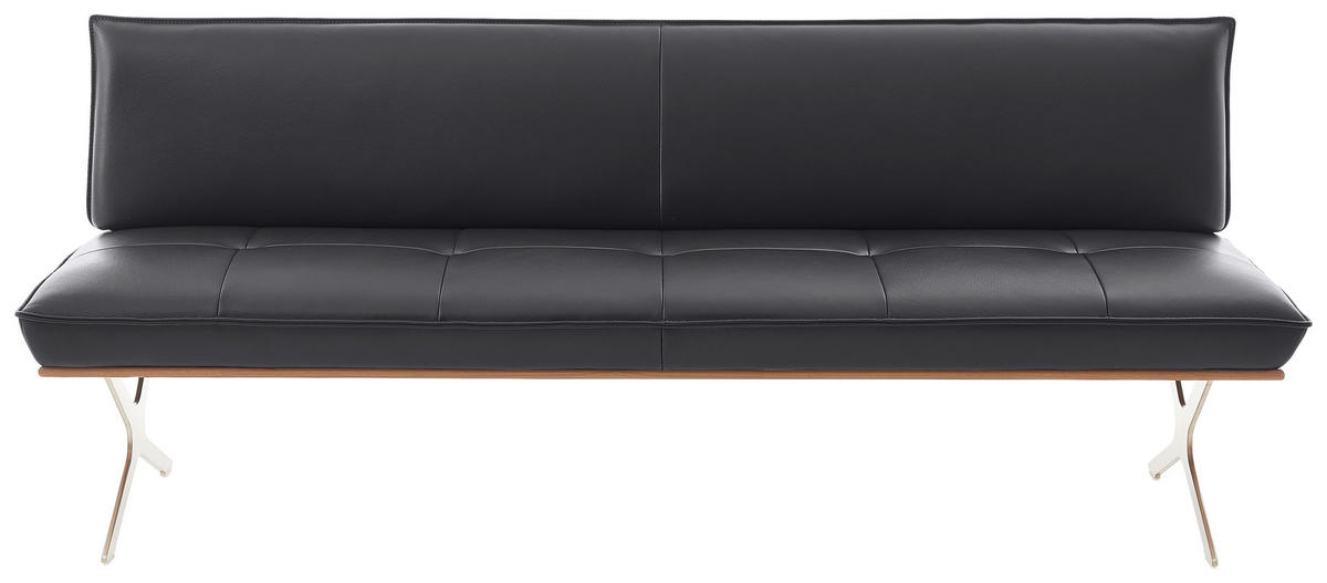 SITZBANK in Holz, Metall, Leder Schwarz, Edelstahlfarben  - Edelstahlfarben/Schwarz, Design, Leder/Holz (214/88/66cm) - Koinor