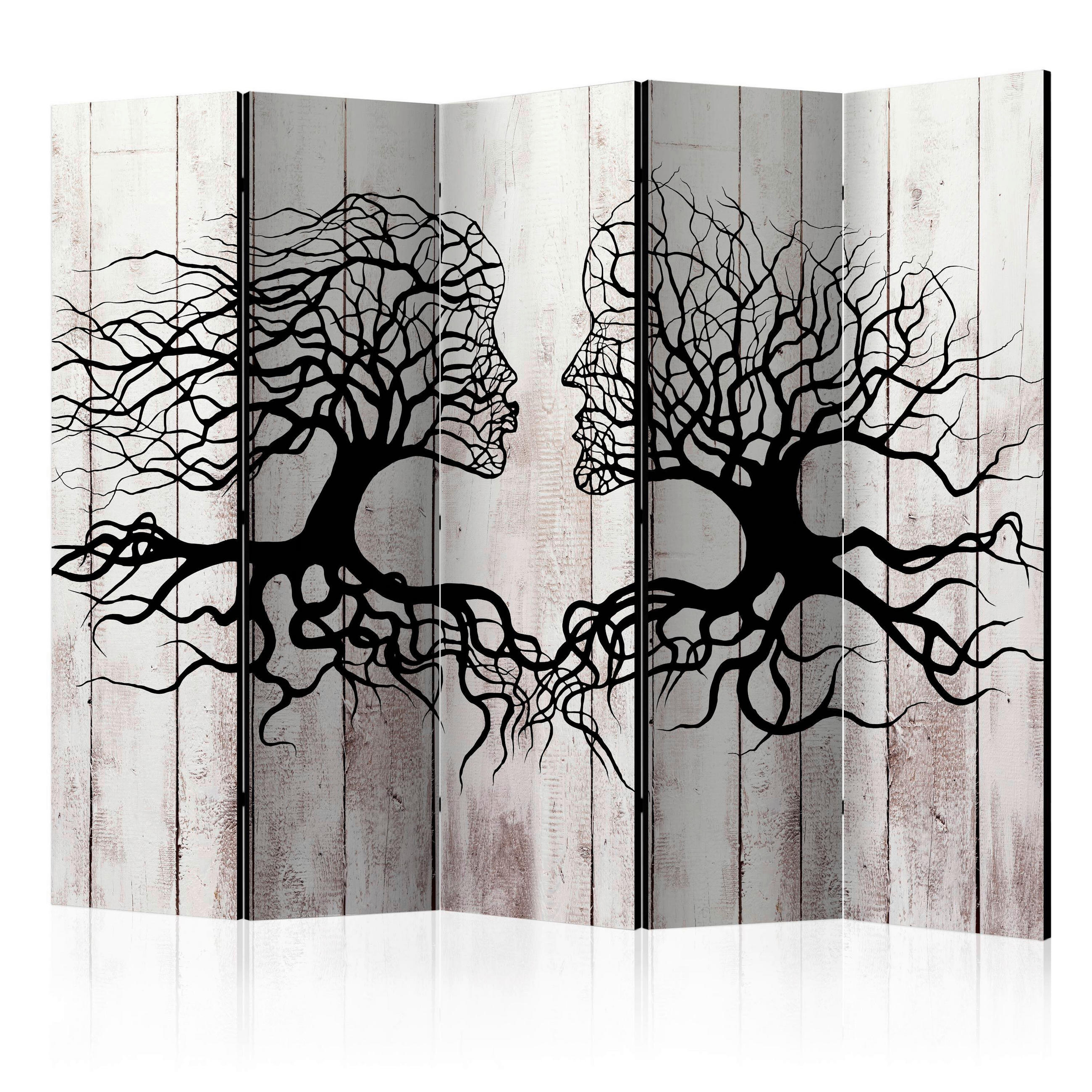 Paravent doppeltseitig mit 5  Flügel - Greige/Schwarz, Basics, Holz/Textil (225/172/3cm) - artgeist