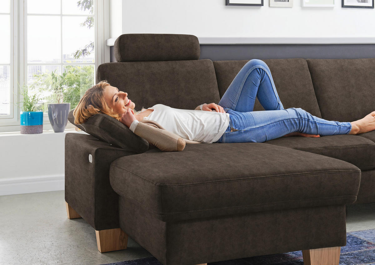 WOHNLANDSCHAFT in Velours Dunkelbraun  - Eichefarben/Dunkelbraun, Konventionell, Holz/Textil (235/316/167cm) - Beldomo System