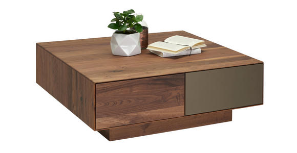COUCHTISCH in Glas, Holz 100/100/37 cm - Nussbaumfarben/Bronzefarben, Design, Glas/Holz (100/100/37cm) - Dieter Knoll