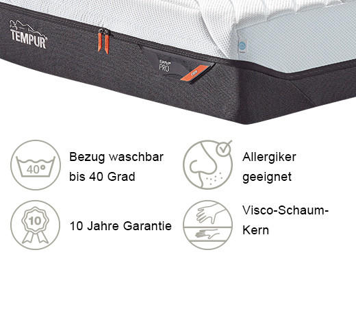 VISCOMATRATZE Pro® Coolquilt 180/200 cm Höhe ca. 23 cm  - Anthrazit/Weiß, Basics, Textil (180/200cm) - Tempur