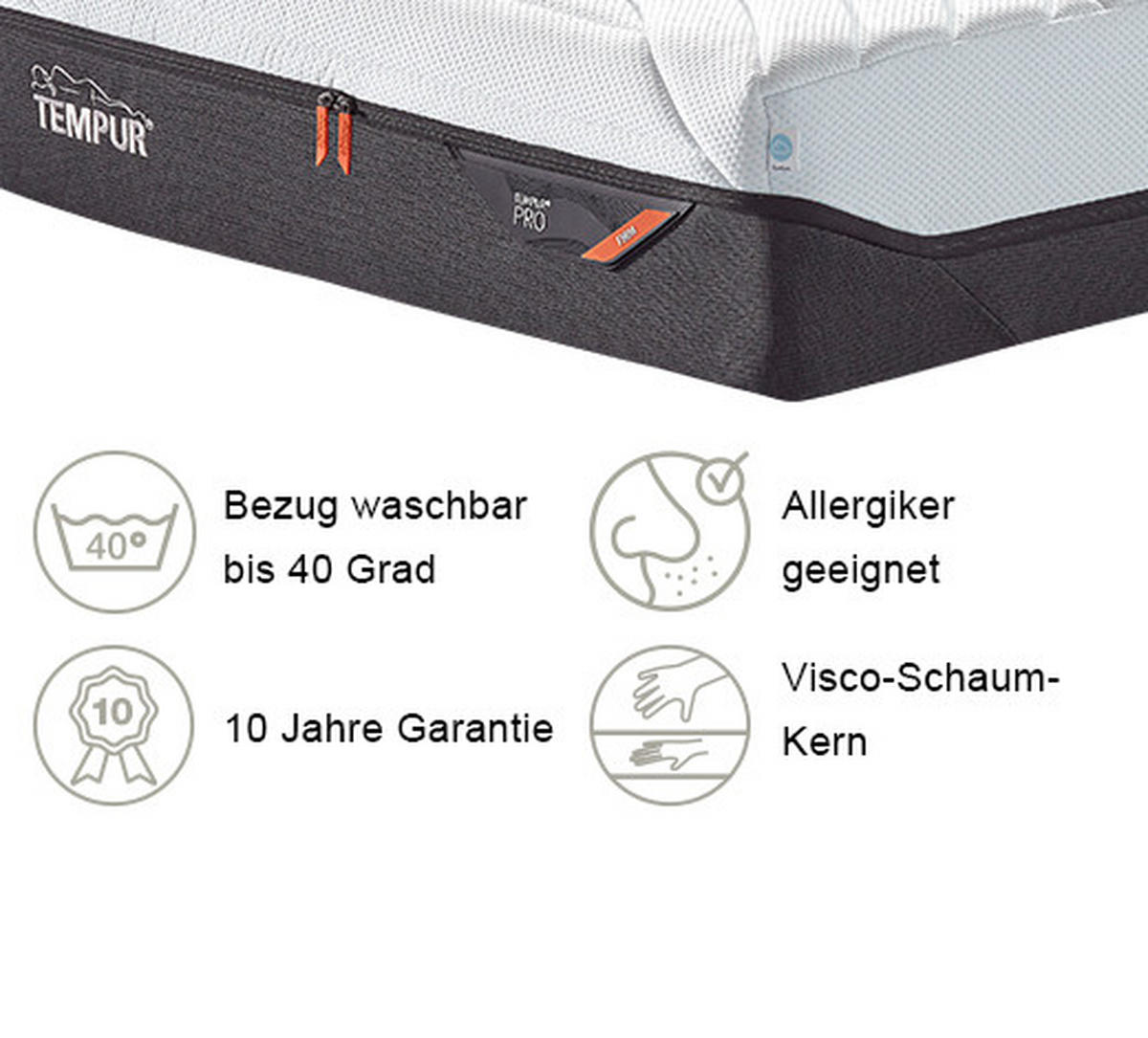 VISCOMATRATZE Pro® Coolquilt 180/200 cm Höhe ca. 23 cm  - Anthrazit/Weiß, Basics, Textil (180/200cm) - Tempur