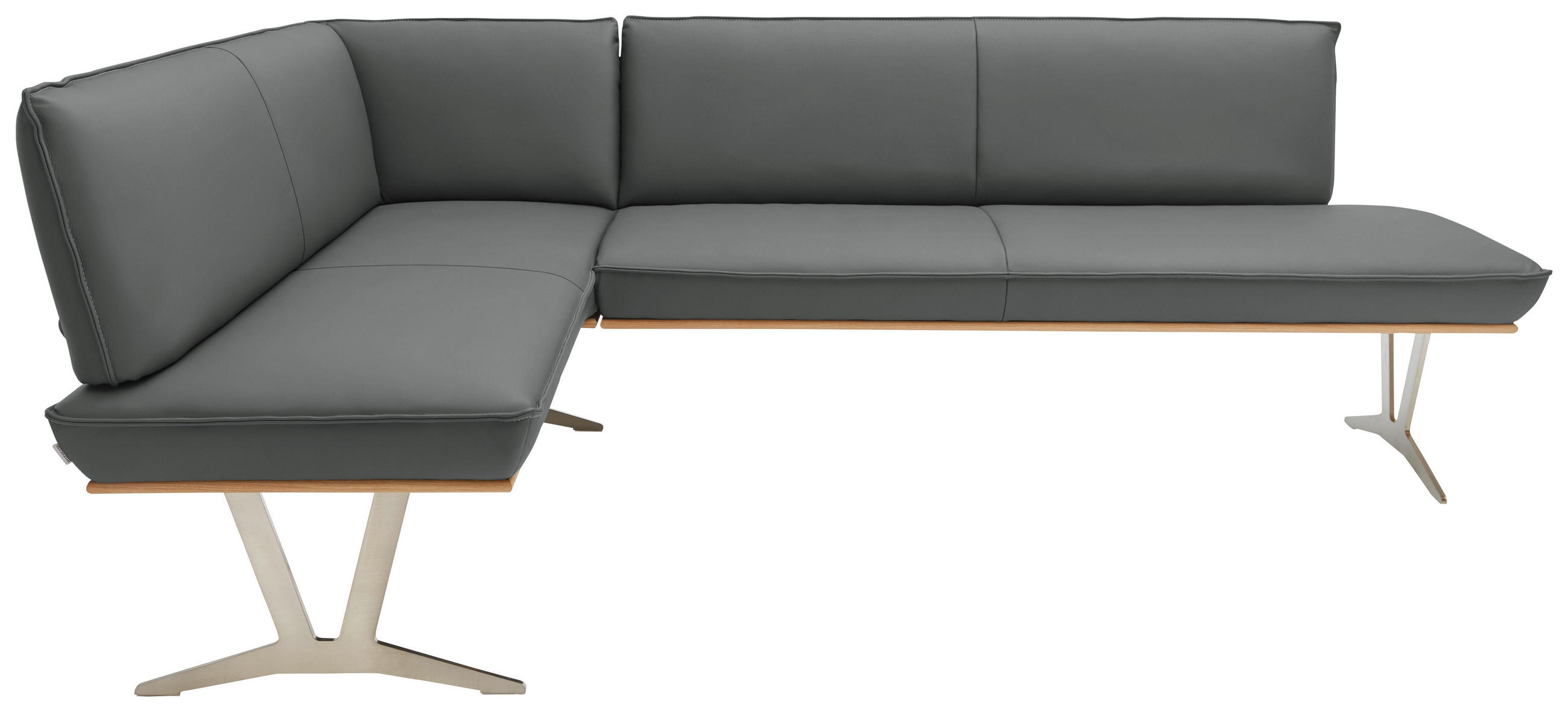 ECKBANK in Holz, Metall, Leder Dunkelgrau  - Edelstahlfarben/Dunkelgrau, Design, Leder/Holz (162/257cm) - Ambiente
