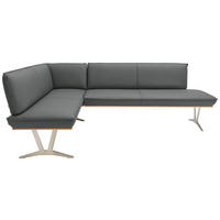 ECKBANK in Holz, Metall, Leder Dunkelgrau  - Edelstahlfarben/Dunkelgrau, Design, Leder/Holz (162/257cm) - Ambiente