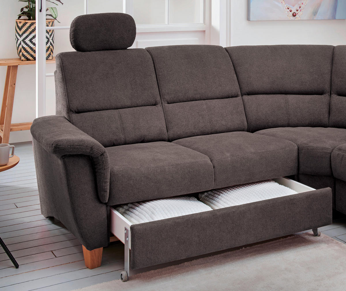 ECKSOFA  in Struktur Anthrazit  238/241 cm  - Wildeiche/Anthrazit, KONVENTIONELL, Holz/Textil (238/241cm) - Livetastic
