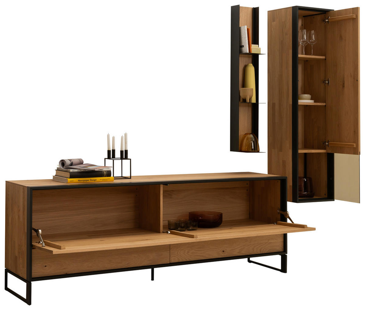 WOHNWAND  in Eichefarben  255/207/45 cm  - Eichefarben/Anthrazit, Design, Glas/Holz (255/207/45cm) - Schöner Wohnen