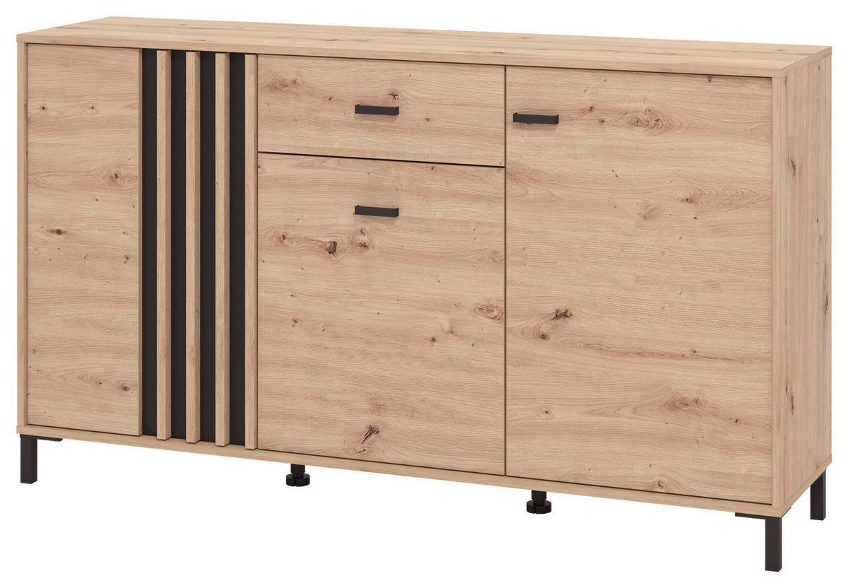 ŠIROKÁ KOMODA, čierna, dub artisan, 157/90/40 cm - čierna/dub artisan, Basics, kompozitné drevo/plast (157/90/40cm) - Hom`in