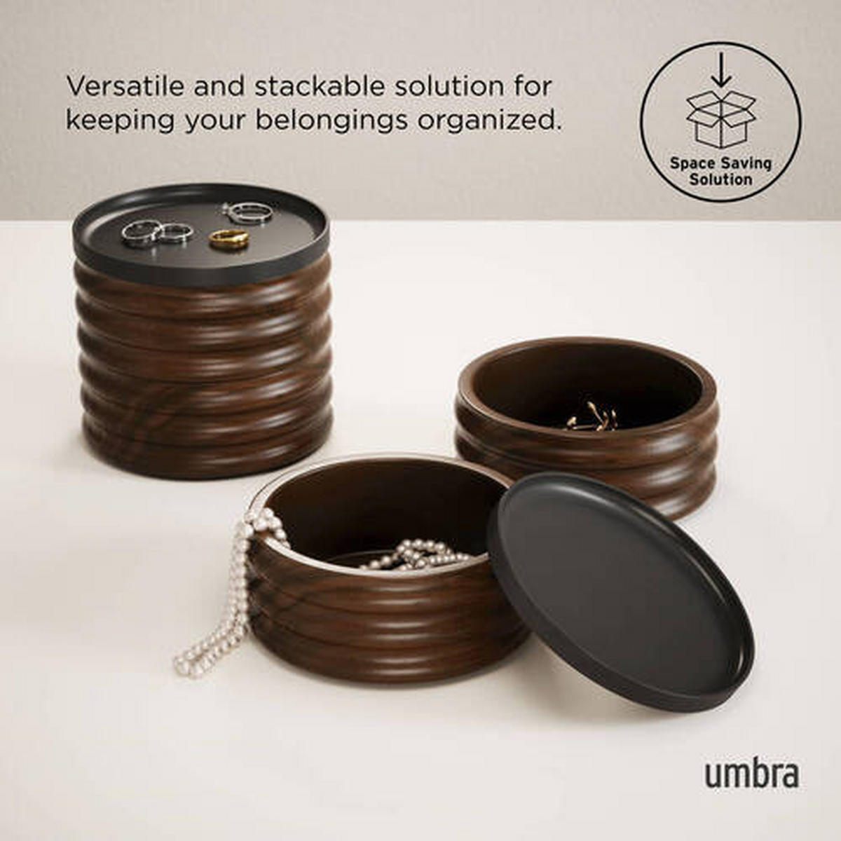 SCHMUCKSCHATULLE - Walnussfarben/Schwarz, KONVENTIONELL, Holz/Metall (12.7/11.7/12cm) - Umbra