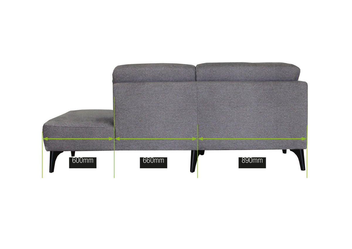 ECKSOFA Mikrofaser Grau  - Schwarz/Grau, Design, Textil/Metall (255/218cm) - Elegando