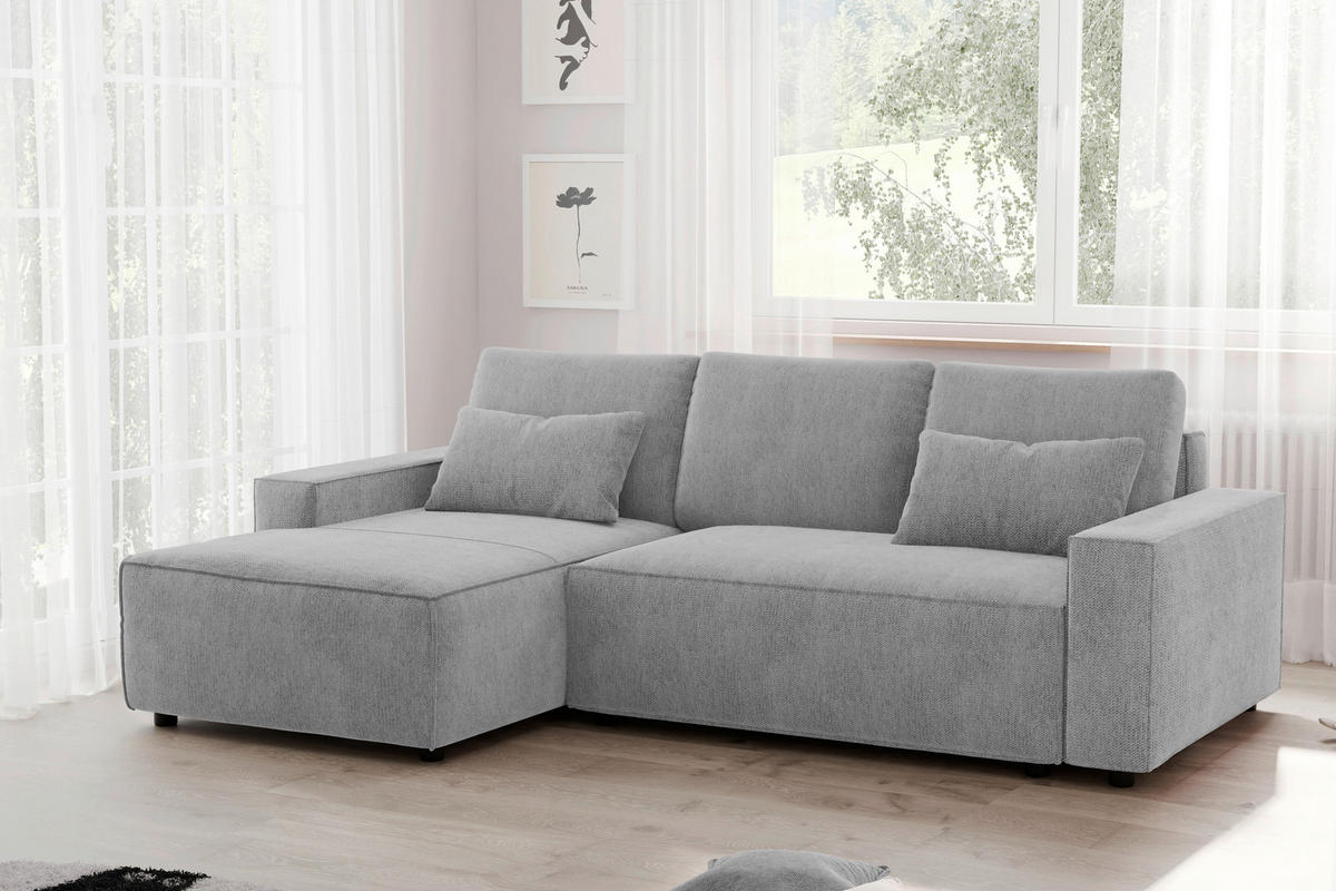 ECKSCHLAFSOFA in Chenille Silberfarben  - Silberfarben/Schwarz, Modern, Kunststoff/Textil (154/247cm) - Livetastic